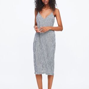 Zara Textured Gray Strappy V-neck Dress